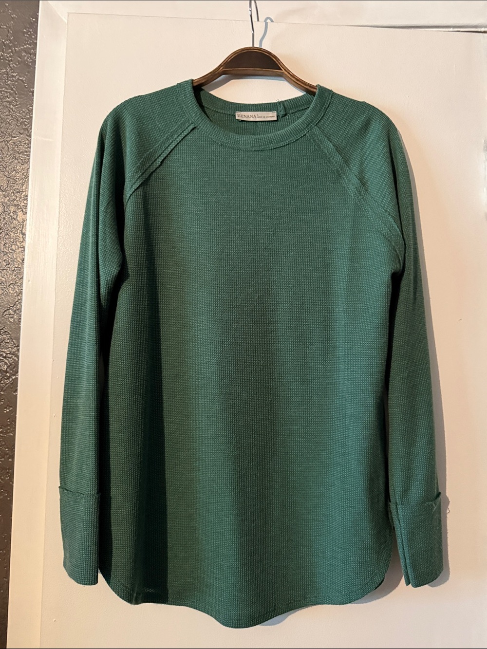 ZENANA Deep Green Waffle Crewneck Top
